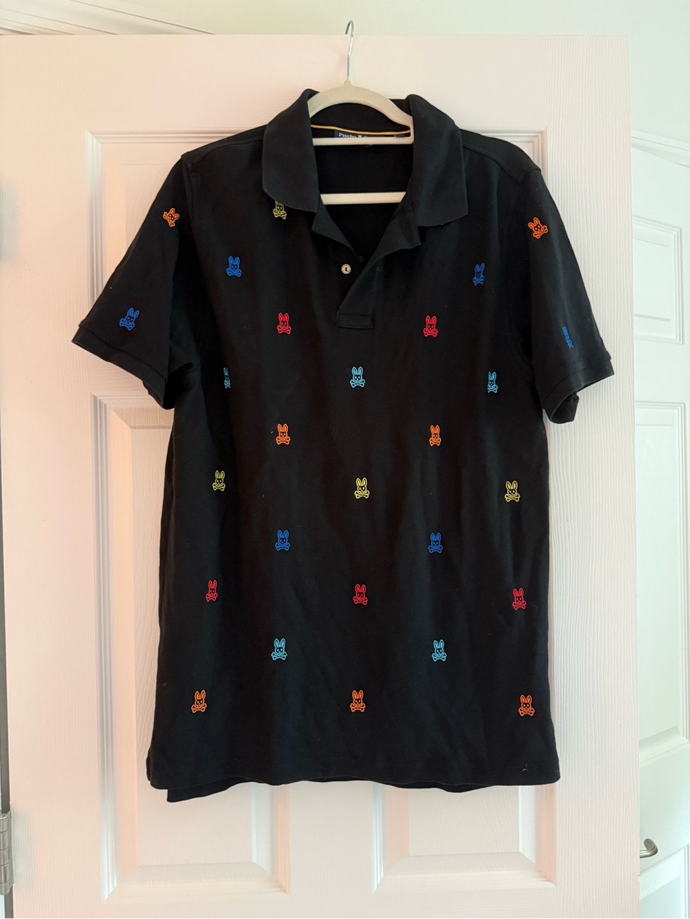 Psycho Bunny Black Polo with Multicolor Embroidered Bunnies